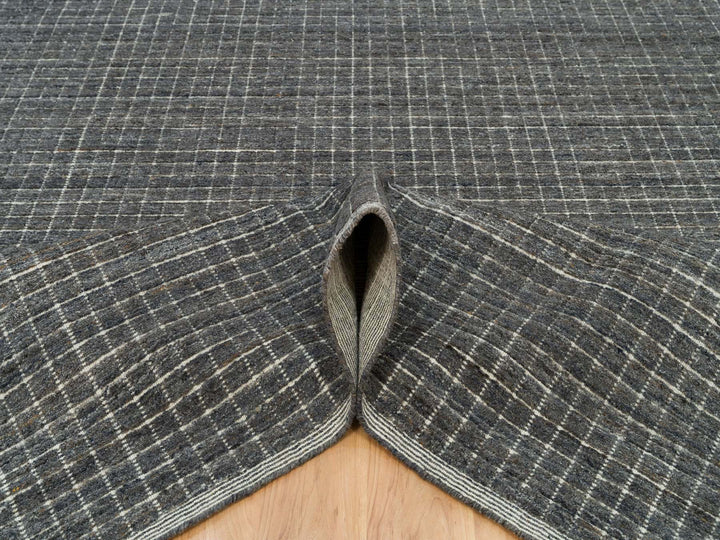 12'0" x 14'9" New Hand Loomed Grey Wool Rectangle Oriental Rug - MOA10290188