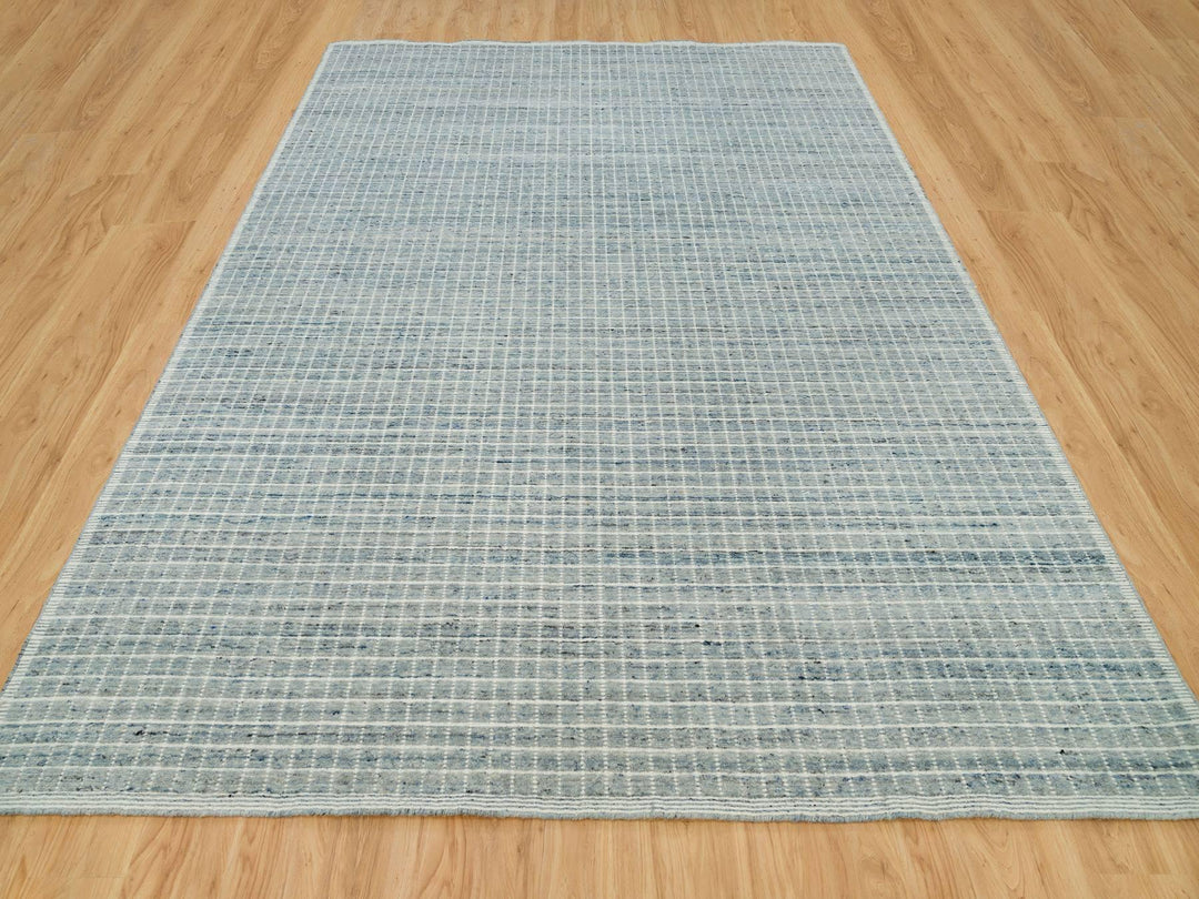 9'1" x 11'10" New Hand Loomed Blue Wool Rectangle Oriental Rug - MOA10290192