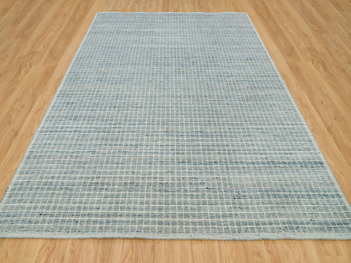 9'1" x 11'10" New Hand Loomed Blue Wool Rectangle Oriental Rug - MOA10290192