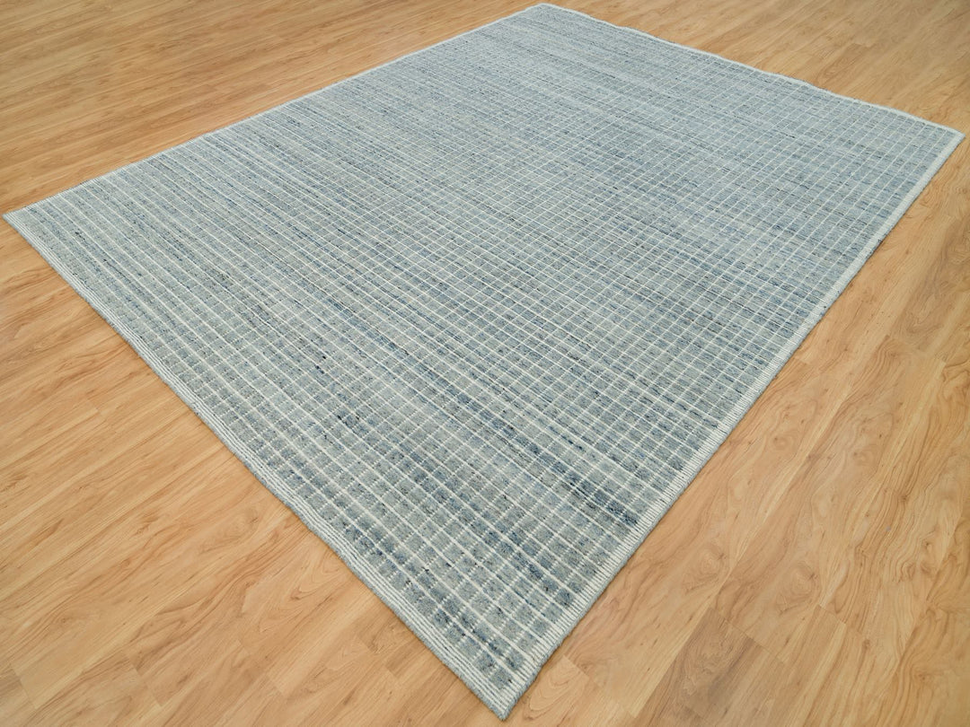 9'1" x 11'10" New Hand Loomed Blue Wool Rectangle Oriental Rug - MOA10290192