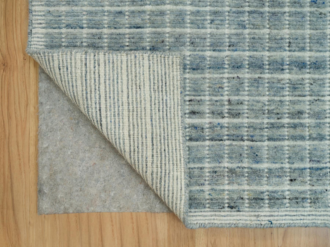 9'1" x 11'10" New Hand Loomed Blue Wool Rectangle Oriental Rug - MOA10290192