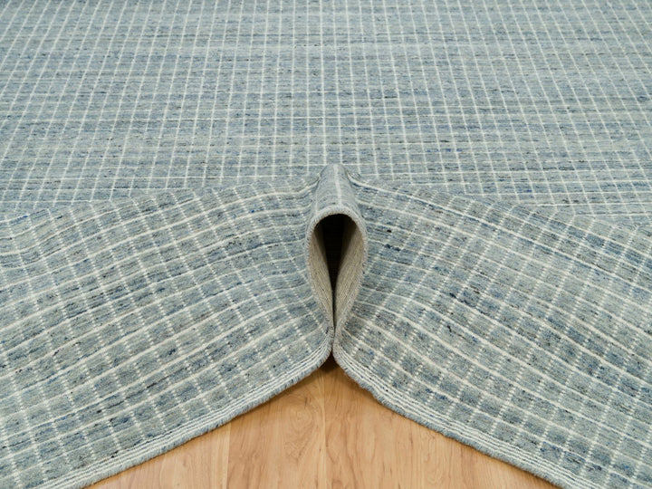 9'1" x 11'10" New Hand Loomed Blue Wool Rectangle Oriental Rug - MOA10290192