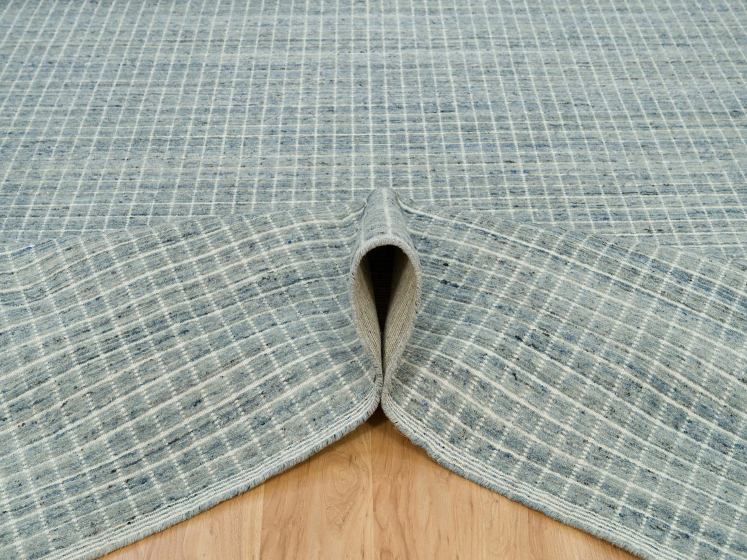 9'1" x 11'10" New Hand Loomed Blue Wool Rectangle Oriental Rug - MOA10290192