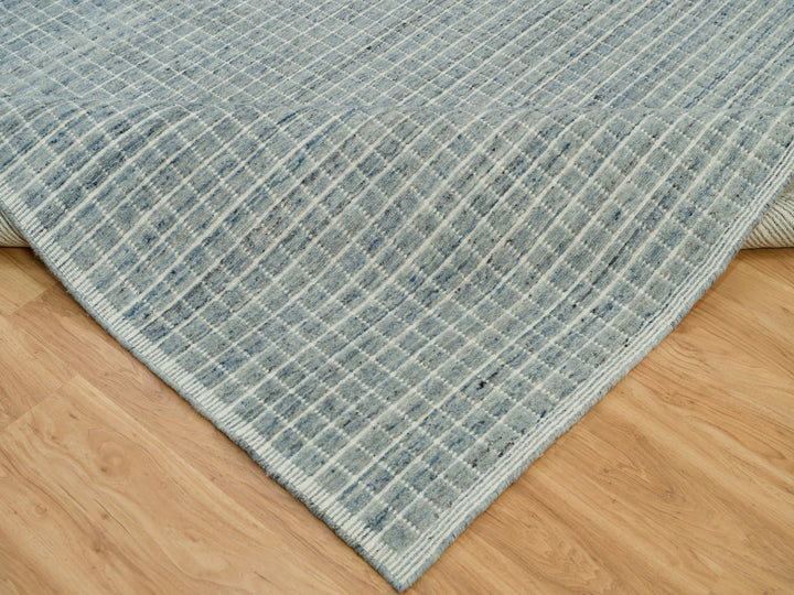 9'1" x 11'10" New Hand Loomed Blue Wool Rectangle Oriental Rug - MOA10290192