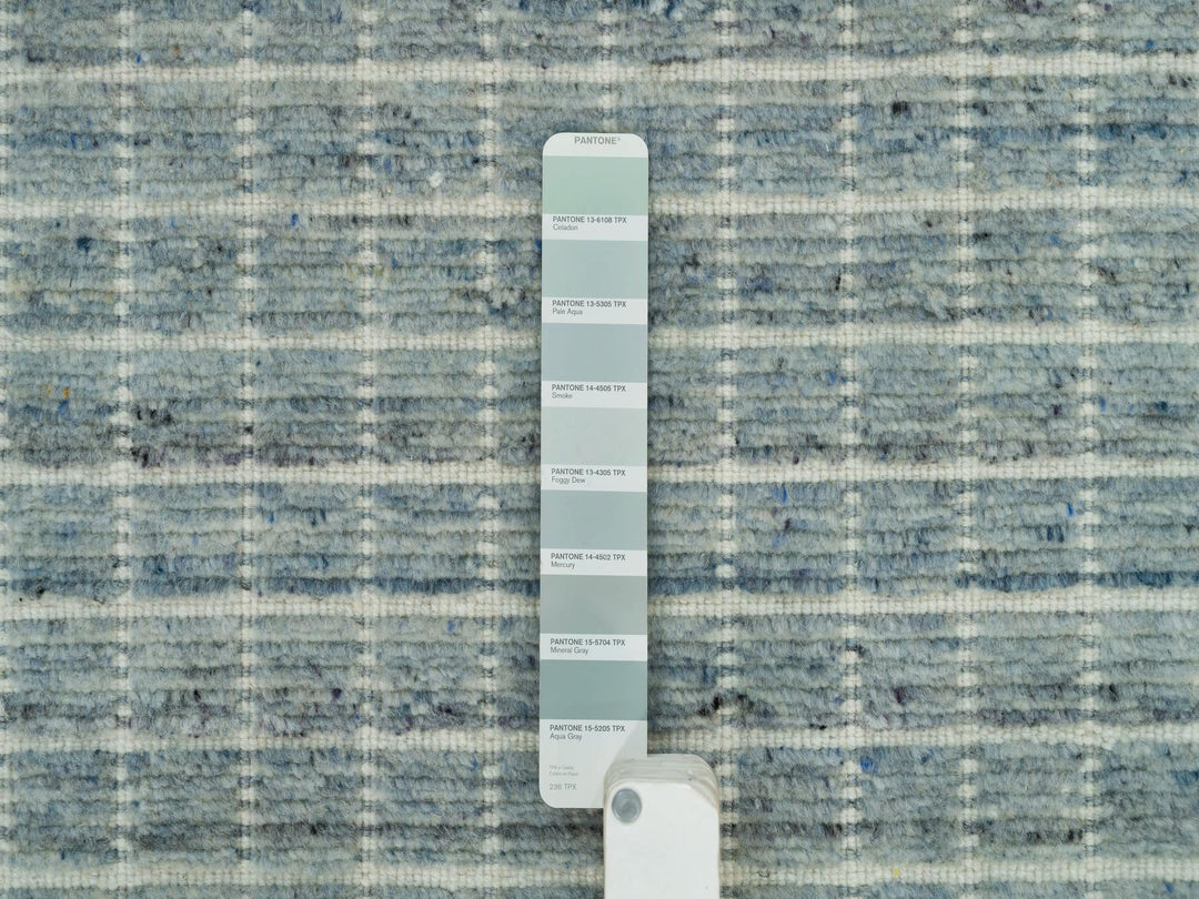 9'1" x 11'10" New Hand Loomed Blue Wool Rectangle Oriental Rug - MOA10290192