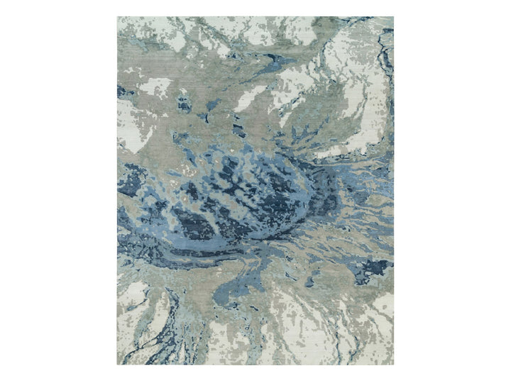 11'11" x 15'3" New Hand Knotted Blue Wool & Silk Rectangle Oriental Rug - MOA10290216