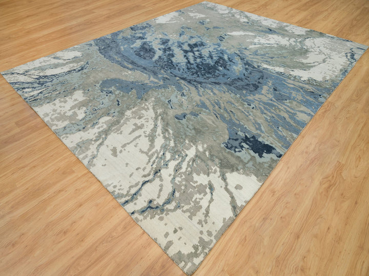 11'11" x 15'3" New Hand Knotted Blue Wool & Silk Rectangle Oriental Rug - MOA10290216