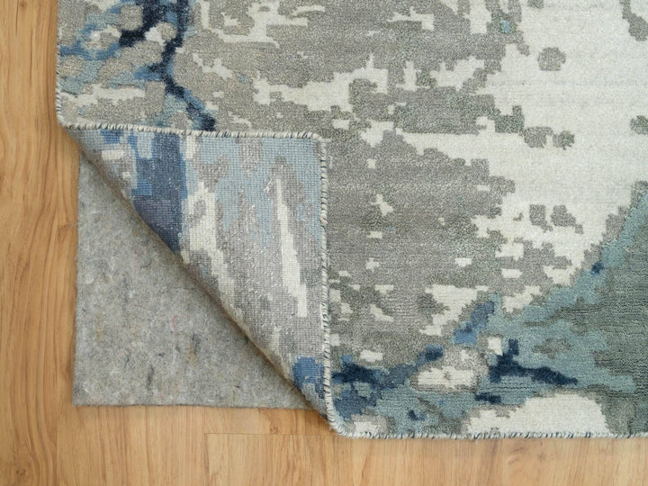 11'11" x 15'3" New Hand Knotted Blue Wool & Silk Rectangle Oriental Rug - MOA10290216