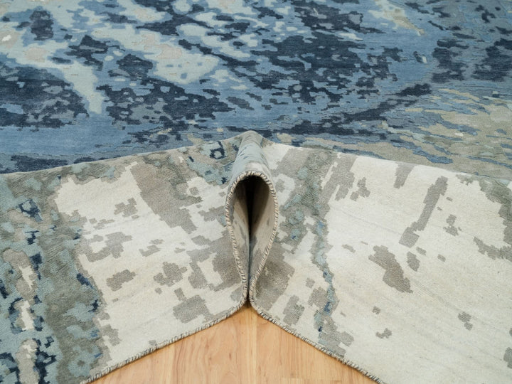 11'11" x 15'3" New Hand Knotted Blue Wool & Silk Rectangle Oriental Rug - MOA10290216