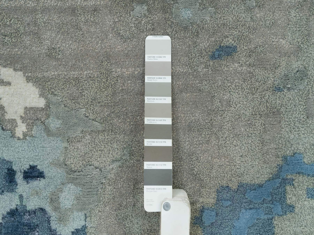 11'11" x 15'3" New Hand Knotted Blue Wool & Silk Rectangle Oriental Rug - MOA10290216