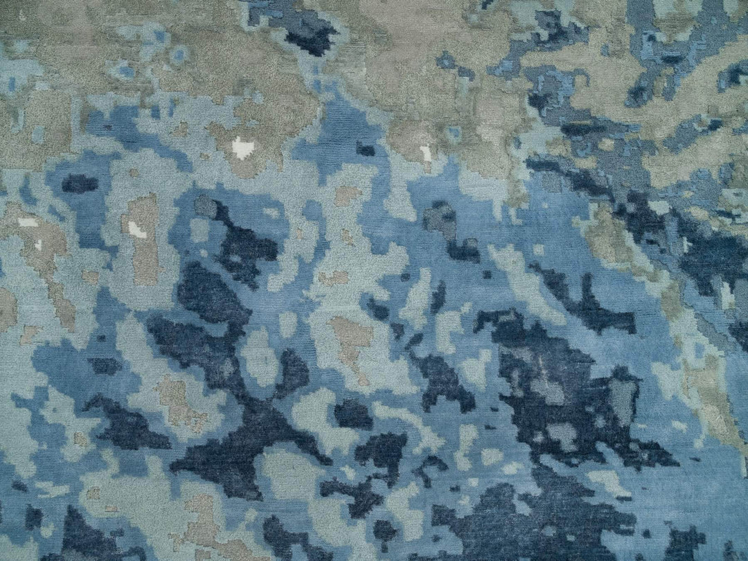 11'11" x 15'3" New Hand Knotted Blue Wool & Silk Rectangle Oriental Rug - MOA10290216