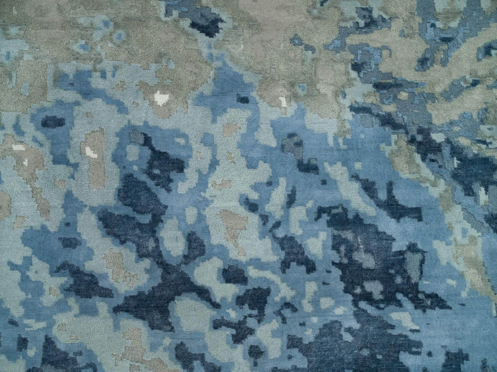 11'11" x 15'3" New Hand Knotted Blue Wool & Silk Rectangle Oriental Rug - MOA10290216