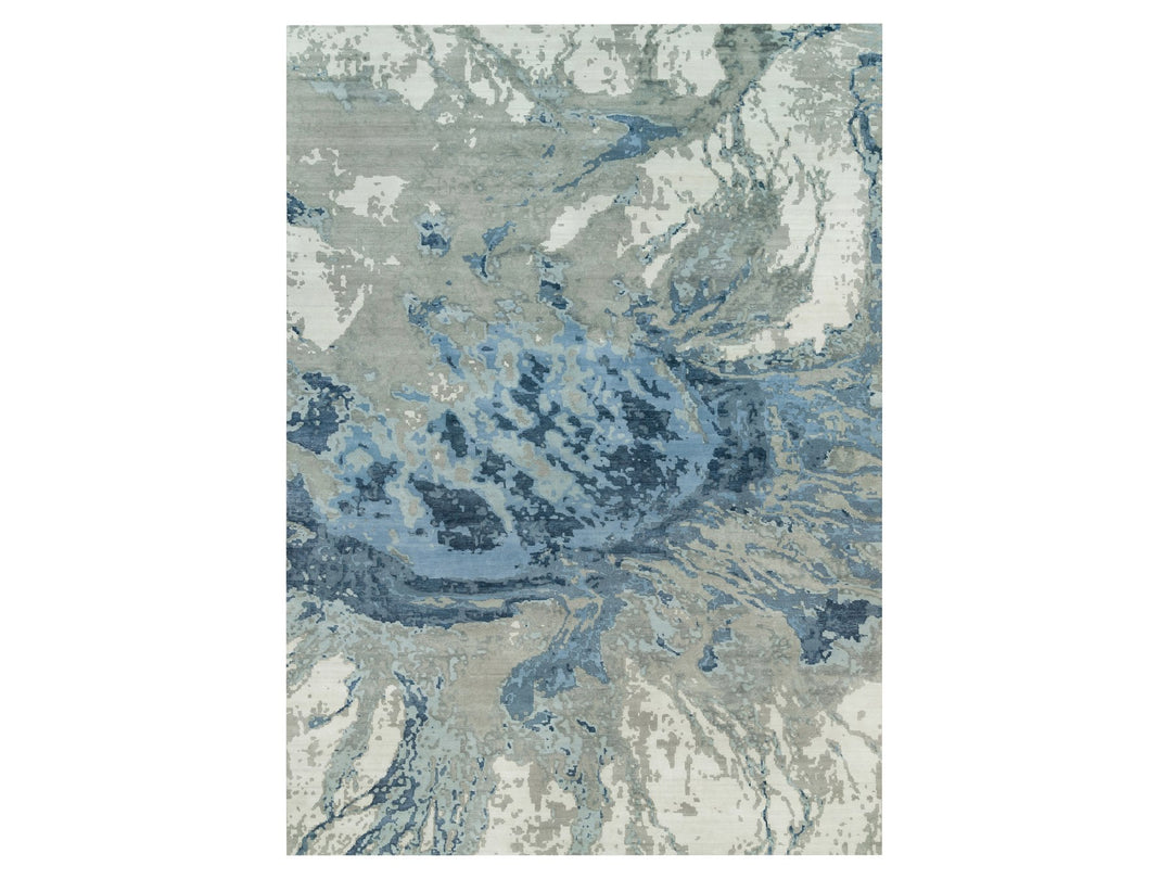 11'11" x 18'1" New Hand Knotted Blue Wool & Silk Rectangle Oriental Rug - MOA10290217