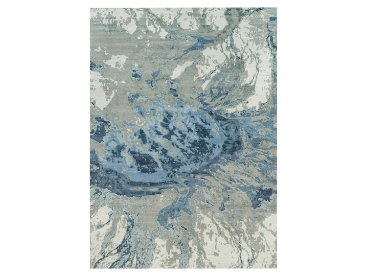 11'11" x 18'1" New Hand Knotted Blue Wool & Silk Rectangle Oriental Rug - MOA10290217