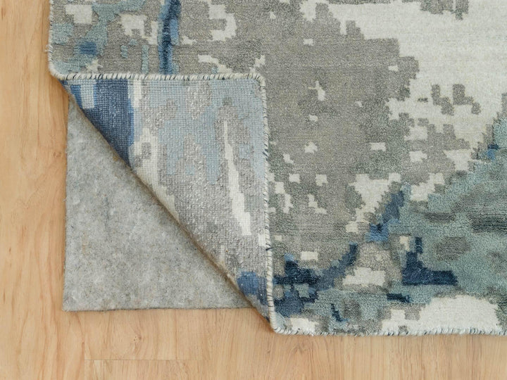 11'11" x 18'1" New Hand Knotted Blue Wool & Silk Rectangle Oriental Rug - MOA10290217