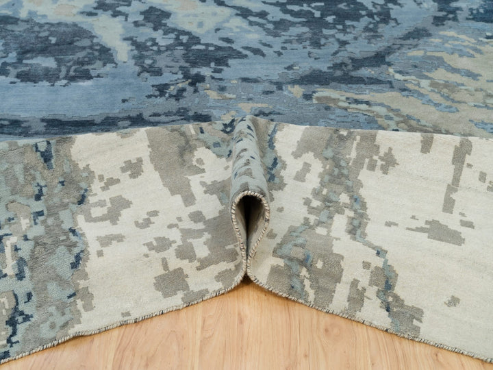 11'11" x 18'1" New Hand Knotted Blue Wool & Silk Rectangle Oriental Rug - MOA10290217