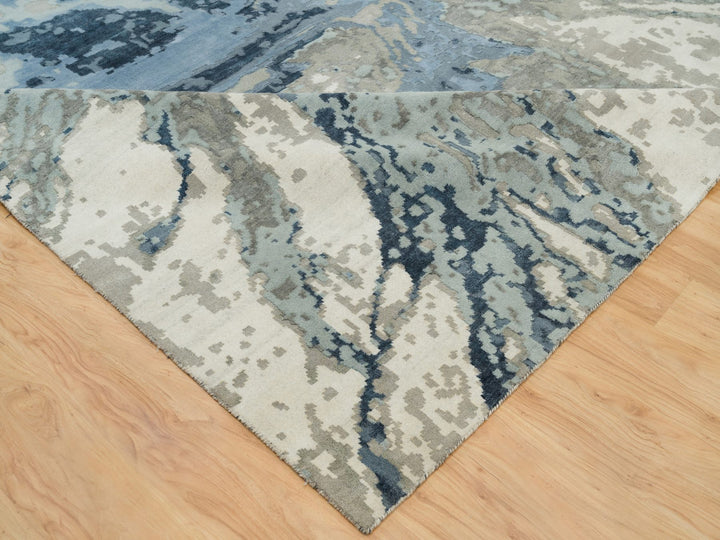 11'11" x 18'1" New Hand Knotted Blue Wool & Silk Rectangle Oriental Rug - MOA10290217