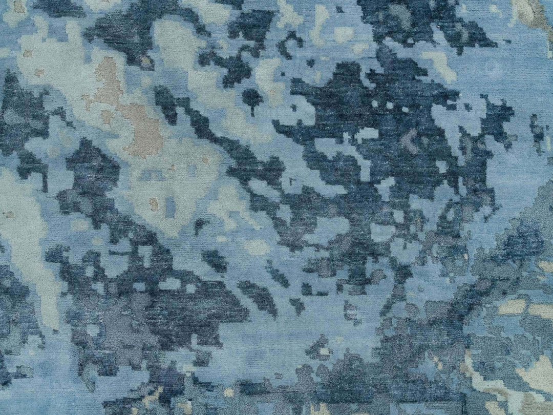 11'11" x 18'1" New Hand Knotted Blue Wool & Silk Rectangle Oriental Rug - MOA10290217