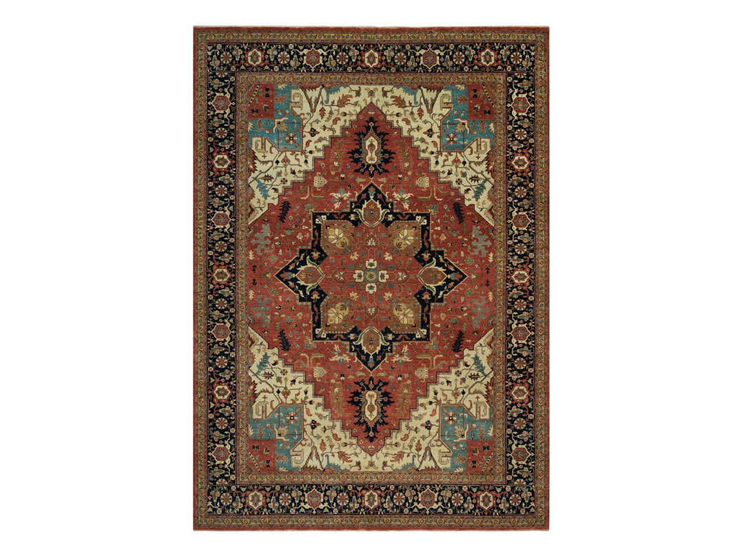 9'11" x 14'0" New Hand Knotted Red Wool Rectangle Oriental Rug - MOA10290268