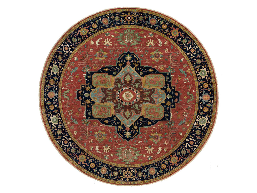 13'11" x 13'11" New Hand Knotted Red Wool Round Oriental Rug - MOA10290297