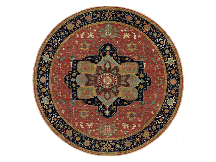 13'11" x 13'11" New Hand Knotted Red Wool Round Oriental Rug - MOA10290297