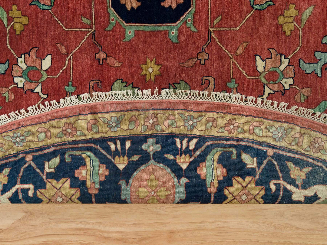 13'11" x 13'11" New Hand Knotted Red Wool Round Oriental Rug - MOA10290297