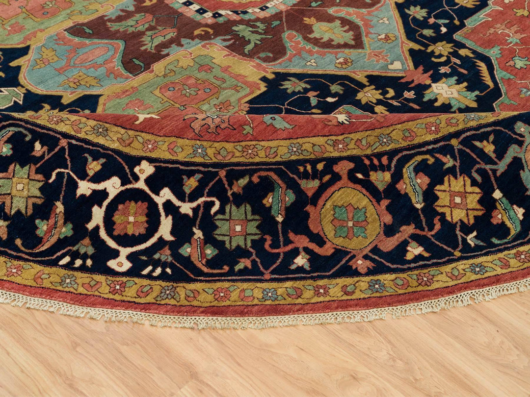 13'11" x 13'11" New Hand Knotted Red Wool Round Oriental Rug - MOA10290297