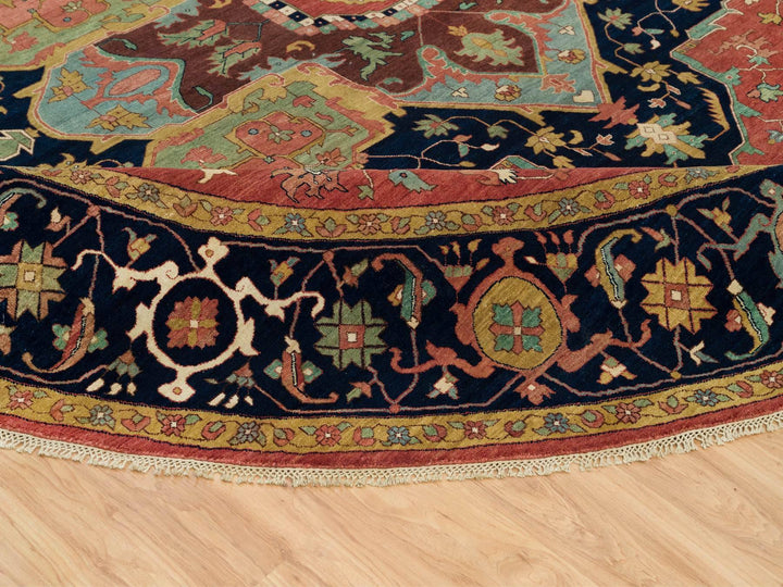 13'11" x 13'11" New Hand Knotted Red Wool Round Oriental Rug - MOA10290297