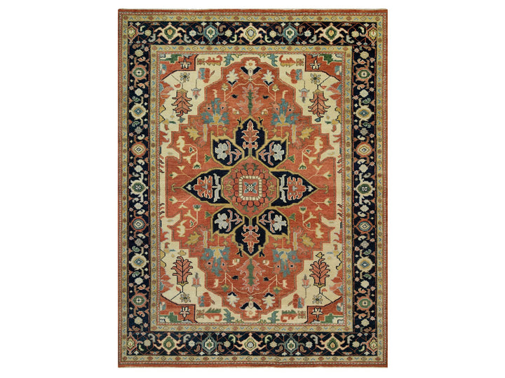 9'0" x 11'11" New Hand Knotted Red Wool Rectangle Oriental Rug - MOA10290300