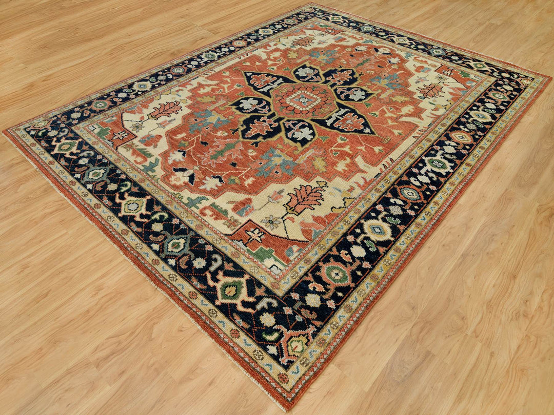 9'0" x 11'11" New Hand Knotted Red Wool Rectangle Oriental Rug - MOA10290300