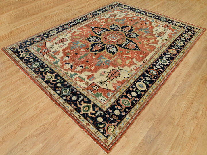 9'0" x 11'11" New Hand Knotted Red Wool Rectangle Oriental Rug - MOA10290300