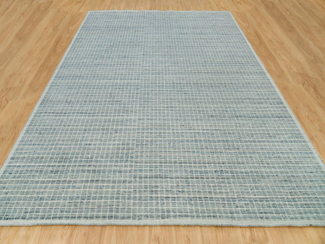 9'11" x 13'9" New Hand Loomed Blue Wool Rectangle Oriental Rug - MOA10290335