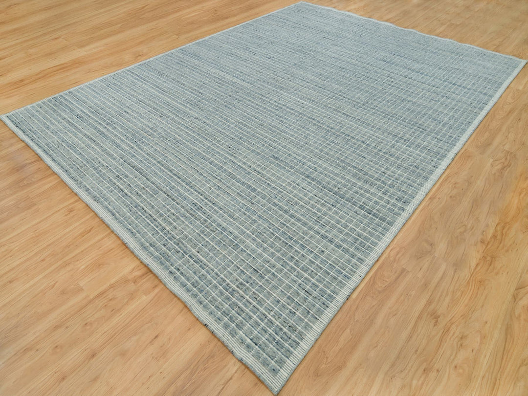 9'11" x 13'9" New Hand Loomed Blue Wool Rectangle Oriental Rug - MOA10290335