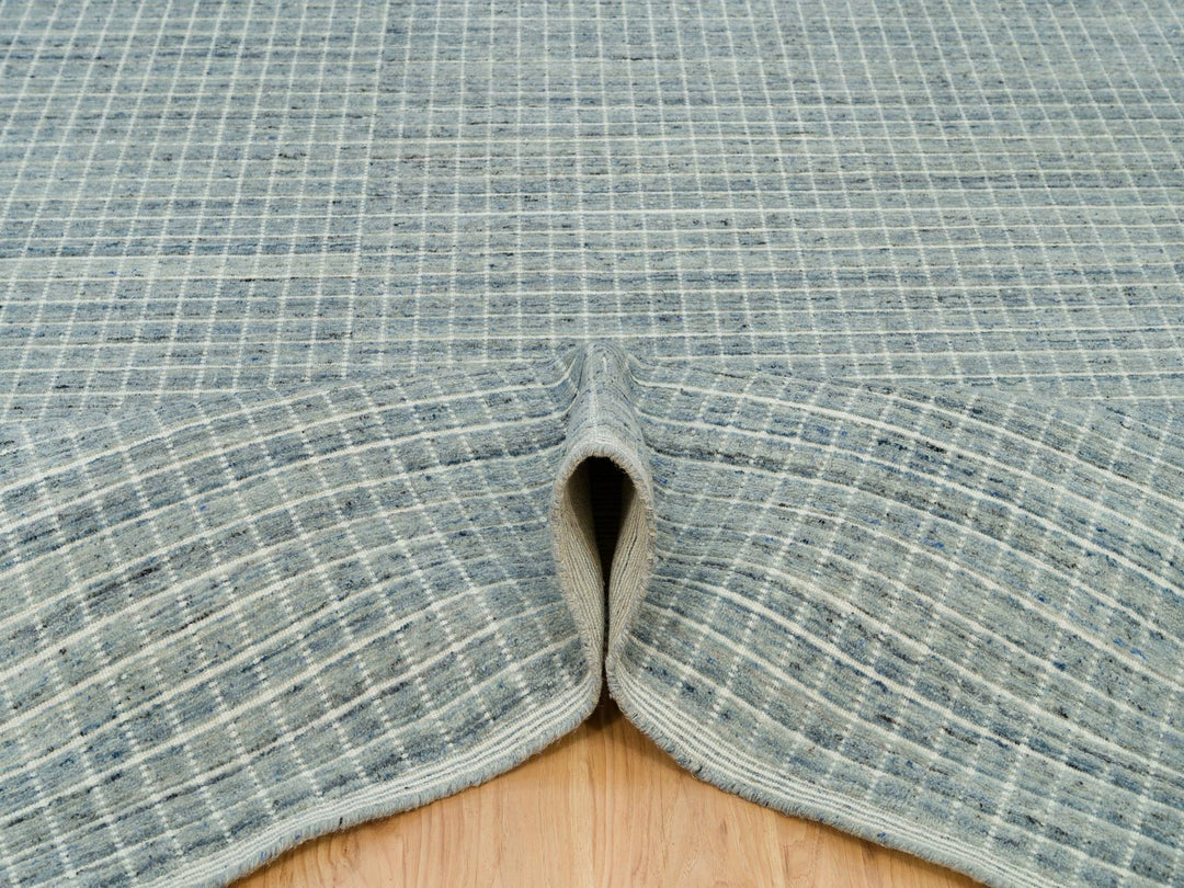 9'11" x 13'9" New Hand Loomed Blue Wool Rectangle Oriental Rug - MOA10290335