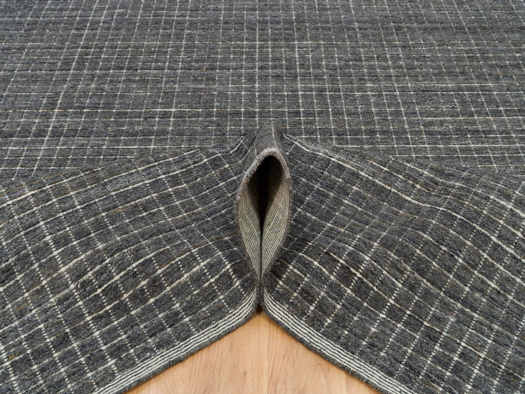 11'11" x 14'9" New Hand Loomed Grey Wool Rectangle Oriental Rug - MOA10290345