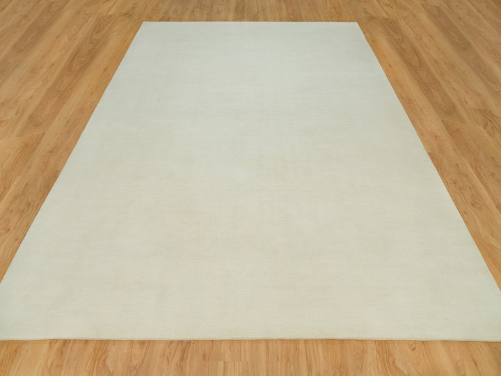 9'0" x 12'0" New Hand Loomed Ivory Wool Rectangle Oriental Rug - MOA10290380
