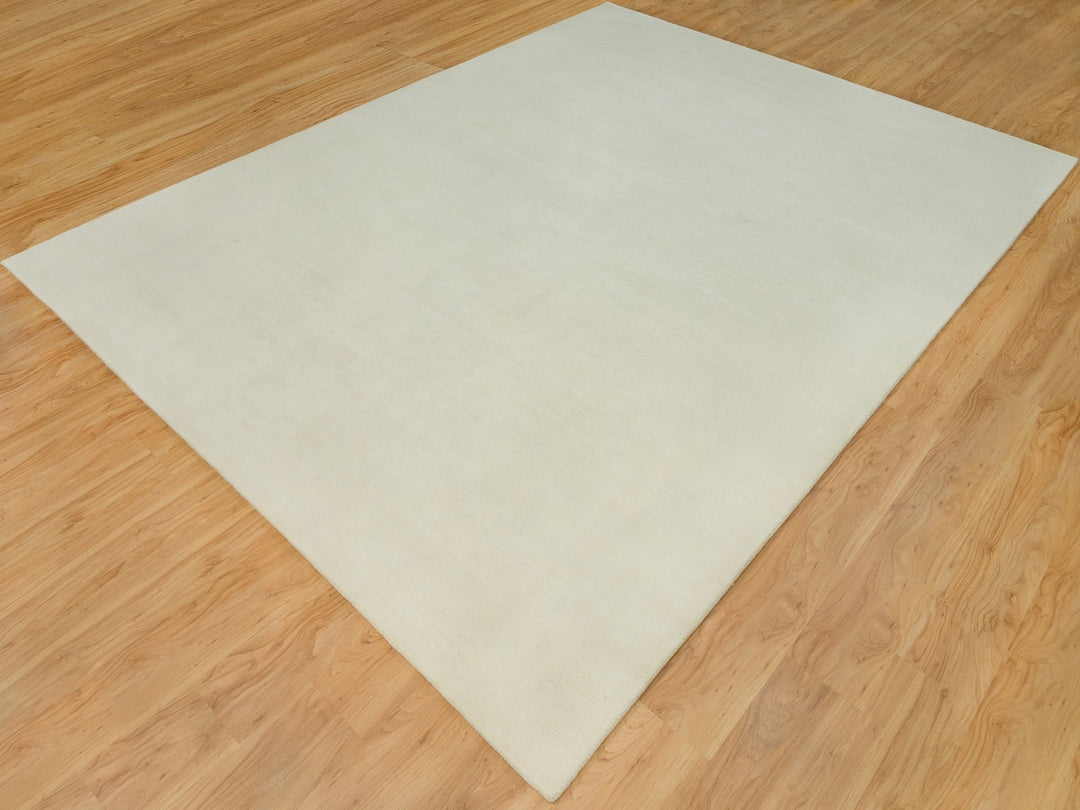 9'0" x 12'0" New Hand Loomed Ivory Wool Rectangle Oriental Rug - MOA10290380