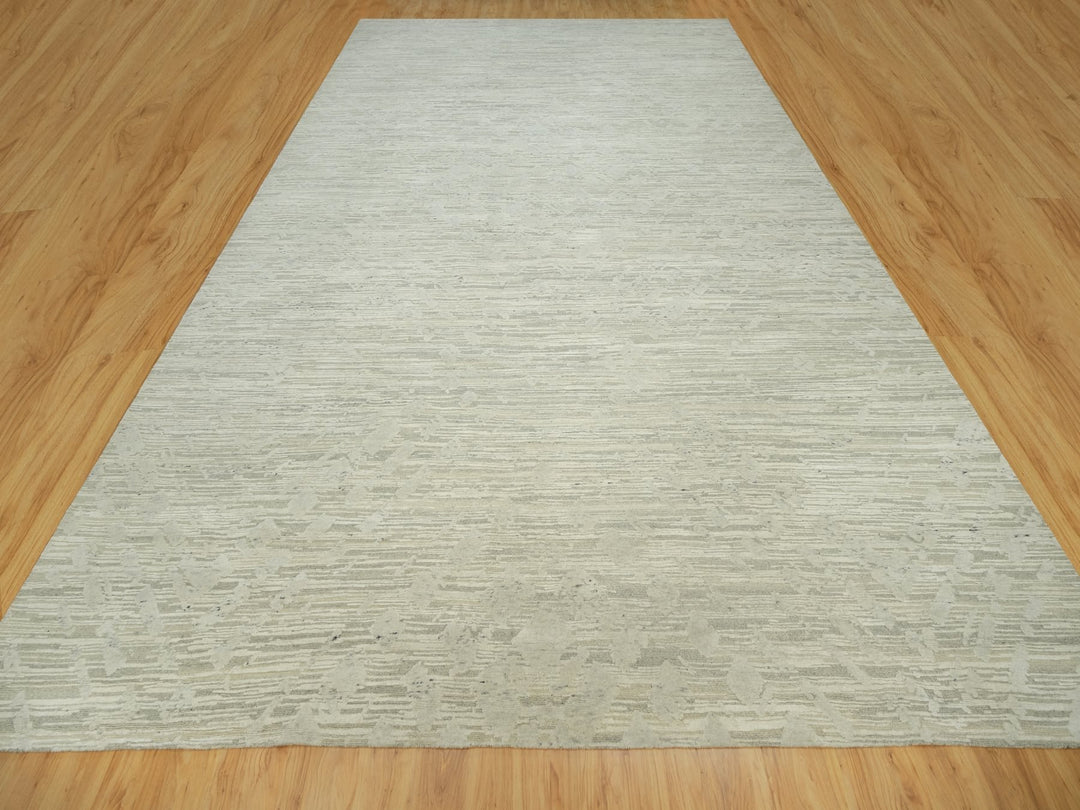 11'10" x 18'0" New Hand Knotted Ivory Wool Rectangle Oriental Rug - MOA10290414