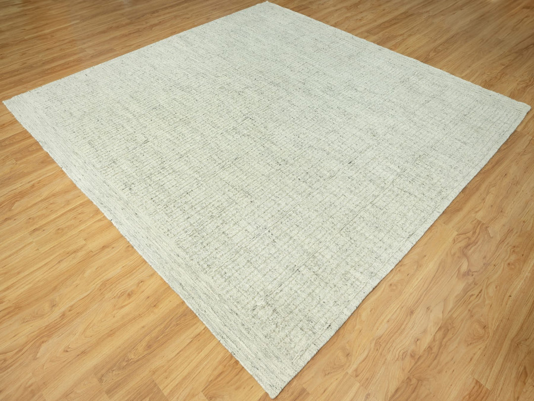 10'3" x 10'3" New Hand Woven Grey Wool Square Oriental Rug - MOA10290448