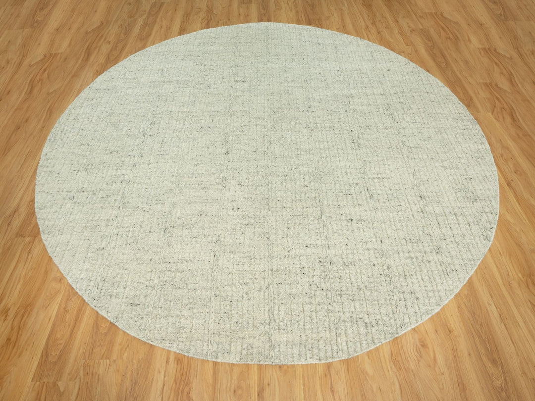 10'1" x 10'1" New Hand Woven Grey Wool Round Oriental Rug - MOA10290449