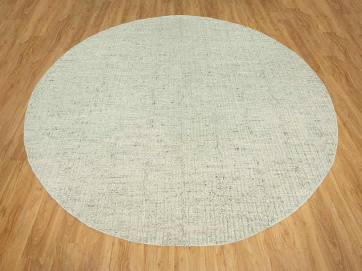 10'1" x 10'1" New Hand Woven Grey Wool Round Oriental Rug - MOA10290449