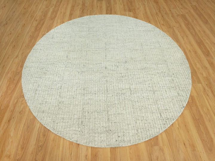 8'1" x 8'1" New Hand Woven Grey Wool Round Oriental Rug - MOA10290456