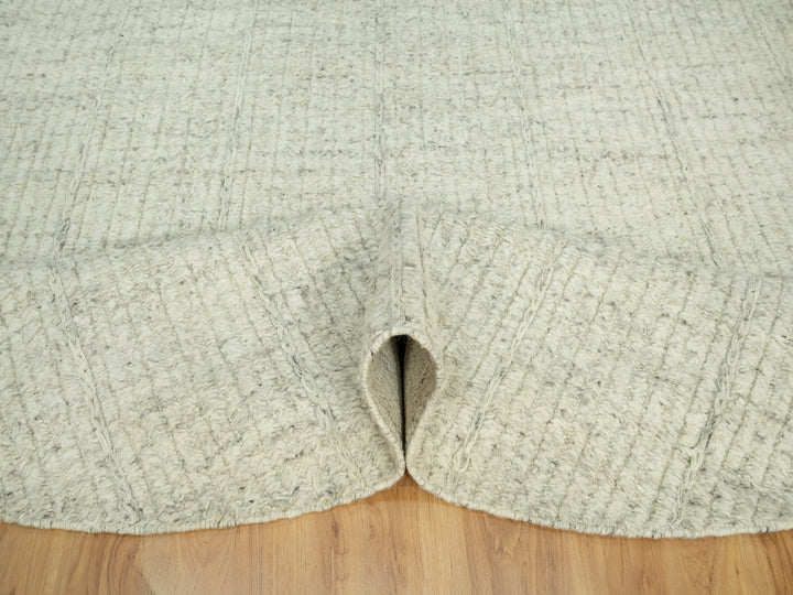 8'1" x 8'1" New Hand Woven Grey Wool Round Oriental Rug - MOA10290456