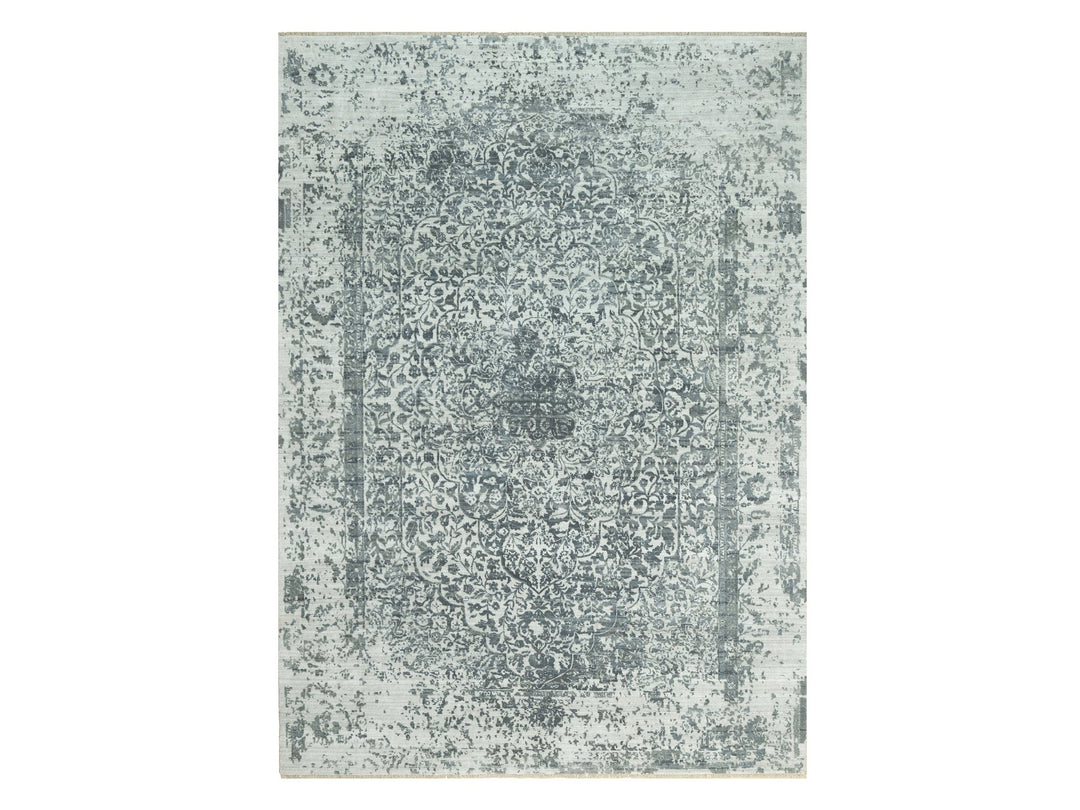 10'0" x 14'1" New Hand Knotted Grey Wool & Silk Rectangle Oriental Rug - MOA10290527