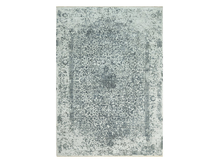 10'0" x 14'1" New Hand Knotted Grey Wool & Silk Rectangle Oriental Rug - MOA10290527