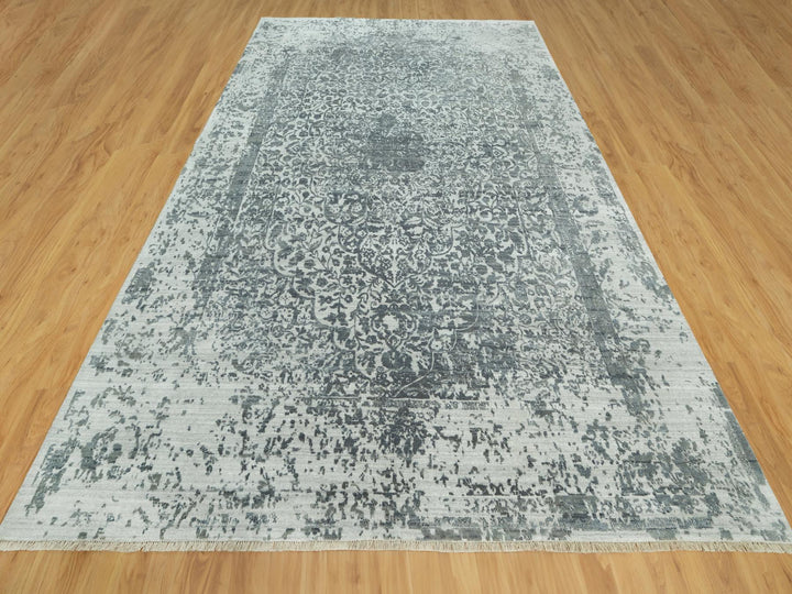 10'0" x 14'1" New Hand Knotted Grey Wool & Silk Rectangle Oriental Rug - MOA10290527
