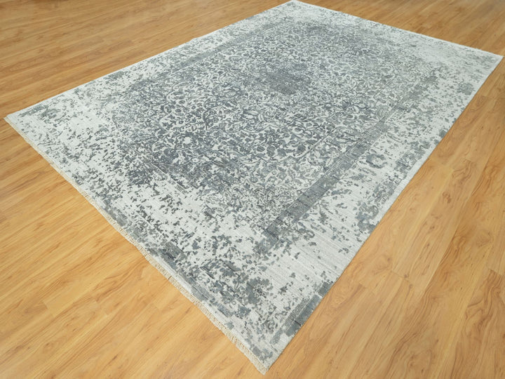 10'0" x 14'1" New Hand Knotted Grey Wool & Silk Rectangle Oriental Rug - MOA10290527