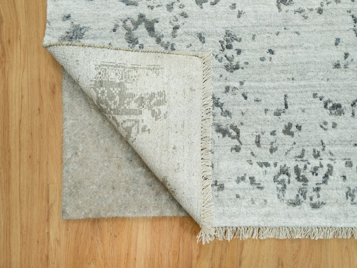 10'0" x 14'1" New Hand Knotted Grey Wool & Silk Rectangle Oriental Rug - MOA10290527