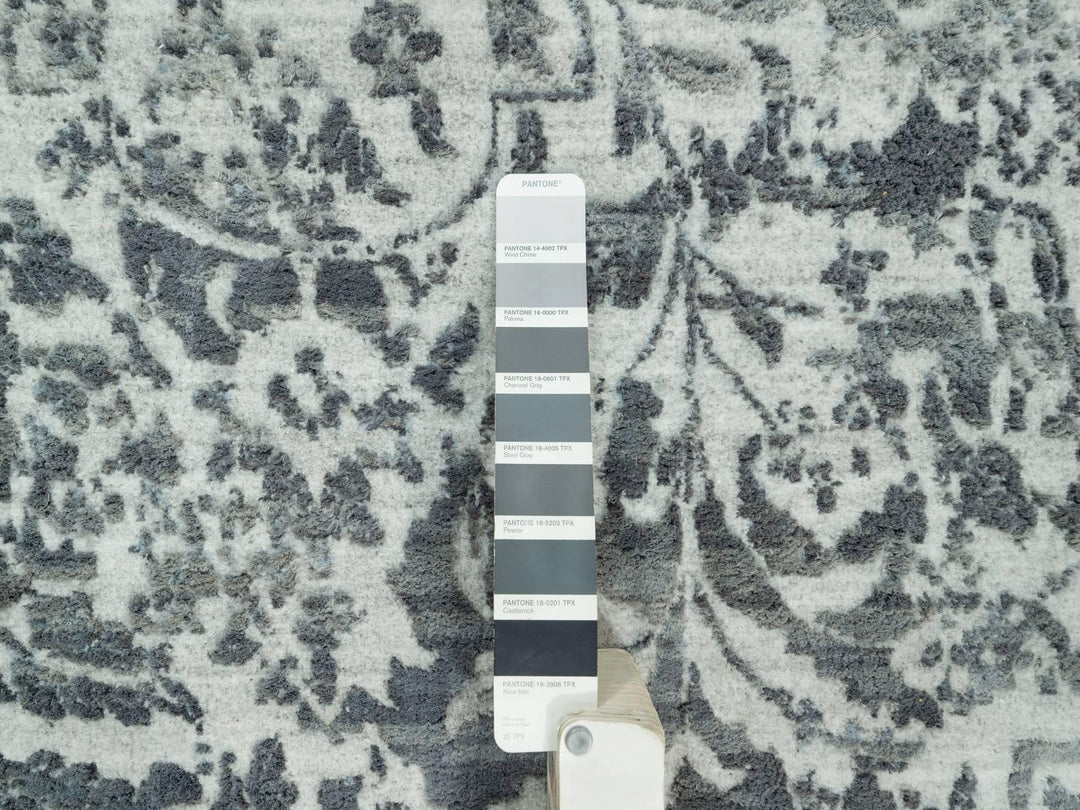 10'0" x 14'1" New Hand Knotted Grey Wool & Silk Rectangle Oriental Rug - MOA10290527