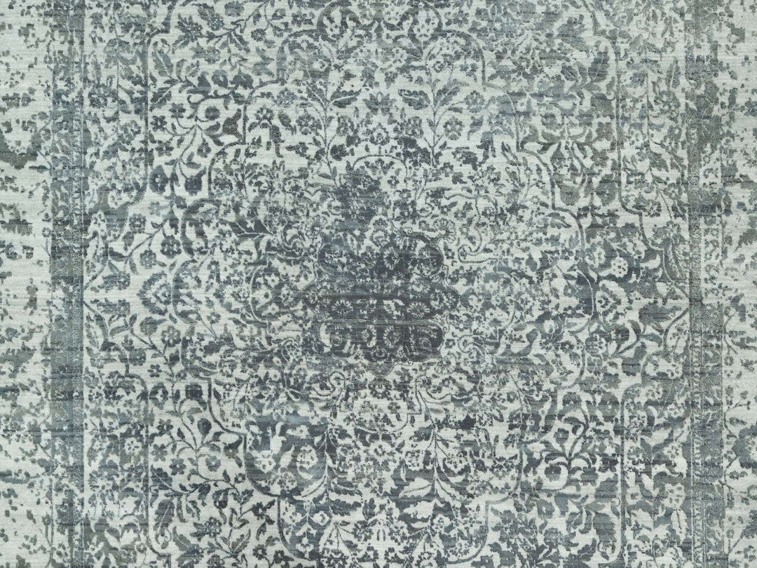 10'0" x 14'1" New Hand Knotted Grey Wool & Silk Rectangle Oriental Rug - MOA10290527